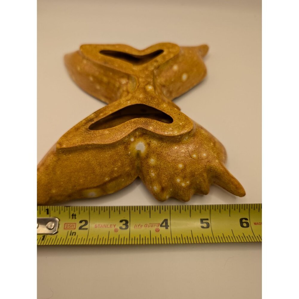 Handmade Pottery Butterfly Ashtray / Catch all Trinket 70s oranges yellow 6" - Picture 8 of 8